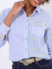 Joe Browns Blue Daisy Embroidered Stripe 100% Cotton Shirt - Image 4 of 5