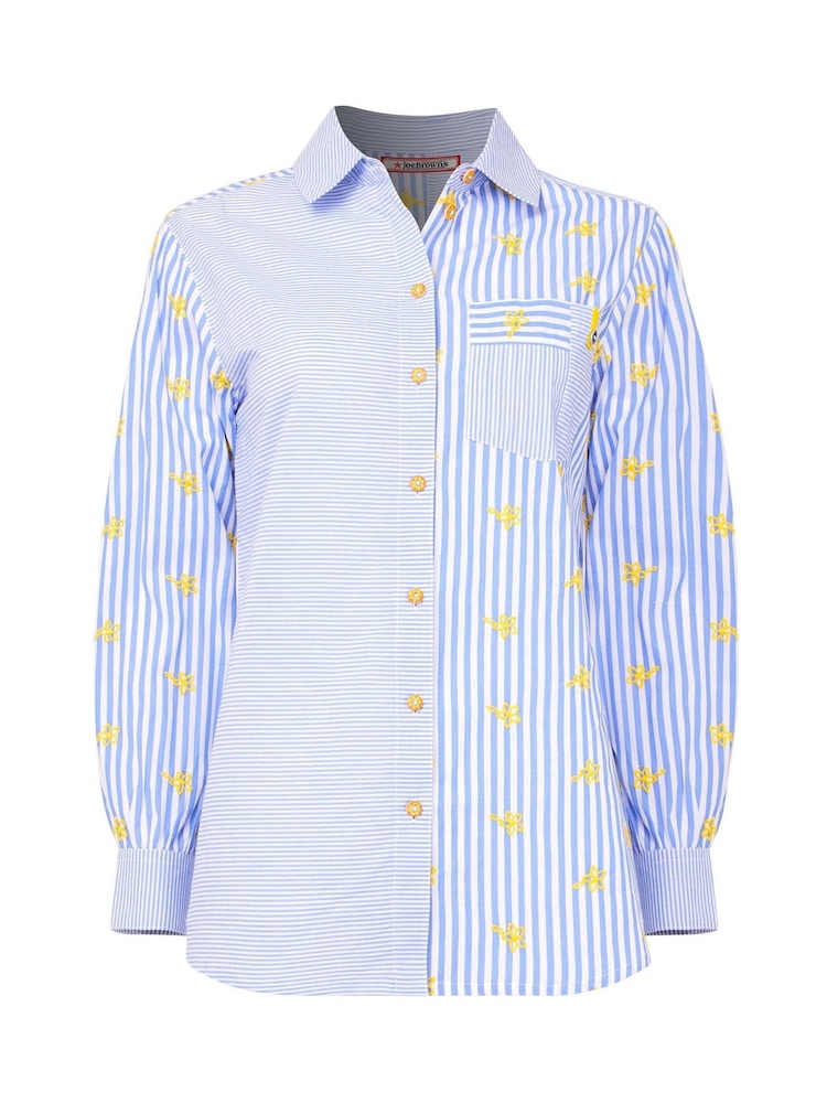 Joe Browns Blue Daisy Embroidered Stripe 100% Cotton Shirt - Image 5 of 5