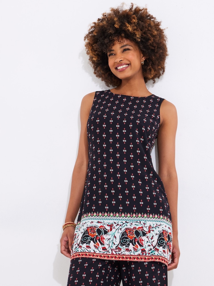 Joe Browns Black Elephant Print Sleeveless Long Line Top - Image 2 of 5