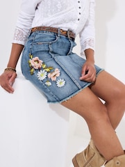 Joe Browns Blue Floral Print Embroidered Denim Skirt - Image 3 of 7