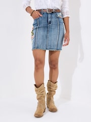 Joe Browns Blue Floral Print Embroidered Denim Skirt - Image 6 of 7