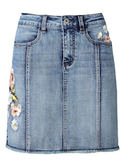 Joe Browns Blue Floral Print Embroidered Denim Skirt - Image 7 of 7