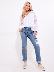 Joe Browns Blue Limited Edition Patchwork Straight Leg Jeans - Image 1 of 6