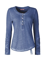 Joe Browns Blue Crochet Patch Henley 100% Cotton Top - Image 5 of 5