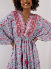 Joe Browns Blue Floral Print Tiered Kimono Maxi Dress - Image 3 of 5