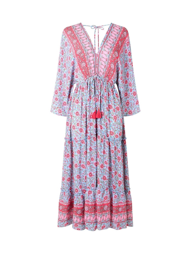 Joe Browns Blue Floral Print Tiered Kimono Maxi Dress - Image 5 of 5