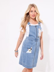 Joe Browns Floral Print Zip Front Denim Pinafore 100% Cotton Dress - Imagen 3 de 6