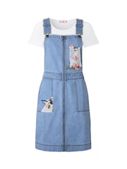 Joe Browns Floral Print Zip Front Denim Pinafore 100% Cotton Dress - Imagen 5 de 6