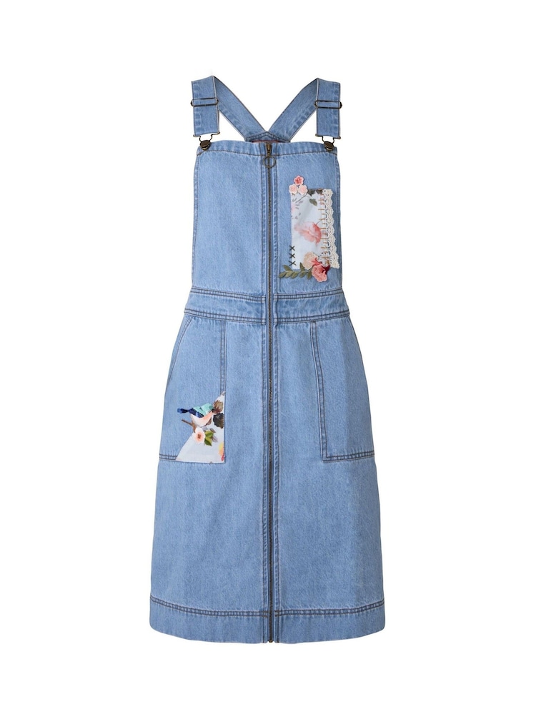 Joe Browns Floral Print Zip Front Denim Pinafore 100% Cotton Dress - Imagen 6 de 6