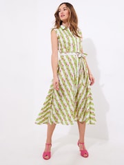 Joe Browns Green Stripe Rose Tie Waist 100% Cotton Dress - Image 2 of 6