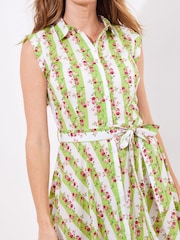 Joe Browns Green Stripe Rose Tie Waist 100% Cotton Dress - Image 3 of 6