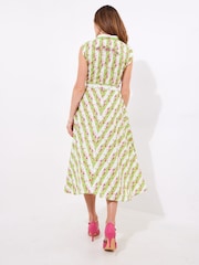 Joe Browns Green Stripe Rose Tie Waist 100% Cotton Dress - Image 4 of 6