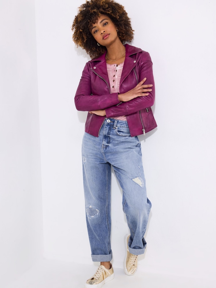 Joe Browns Purple Classic Collared Biker Jacket - Image 3 of 6