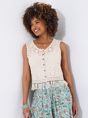 Joe Browns Natural Tassel Crochet 100% Cotton Waistcoat - Image 3 of 7