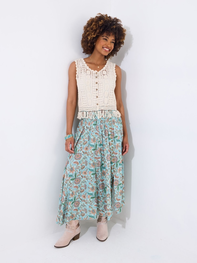 Joe Browns Natural Tassel Crochet 100% Cotton Waistcoat - Image 4 of 7