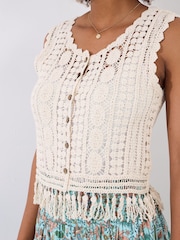 Joe Browns Natural Tassel Crochet 100% Cotton Waistcoat - Image 6 of 7