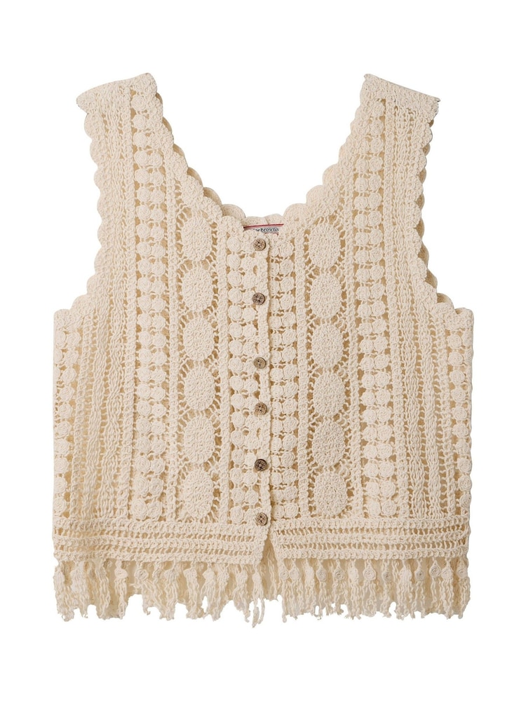 Joe Browns Natural Tassel Crochet 100% Cotton Waistcoat - Image 7 of 7