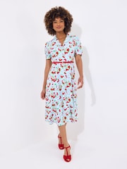 Joe Browns Blue Cherry Collared Belted Midi Dress - Image 2 of 7