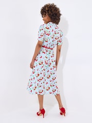 Joe Browns Blue Cherry Collared Belted Midi Dress - Image 4 of 7