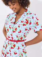 Joe Browns Blue Cherry Collared Belted Midi Dress - Image 5 of 7
