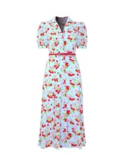 Joe Browns Blue Cherry Collared Belted Midi Dress - Image 7 of 7