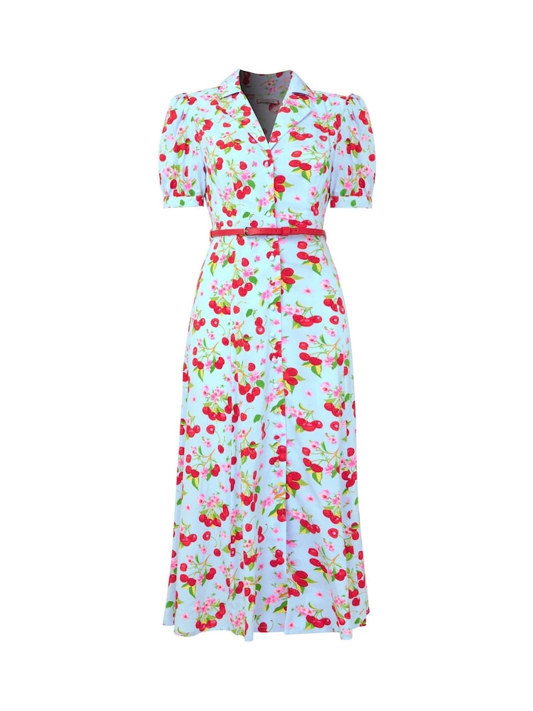 Joe Browns Blue Cherry Collared Belted Midi Dress - Image 7 of 7