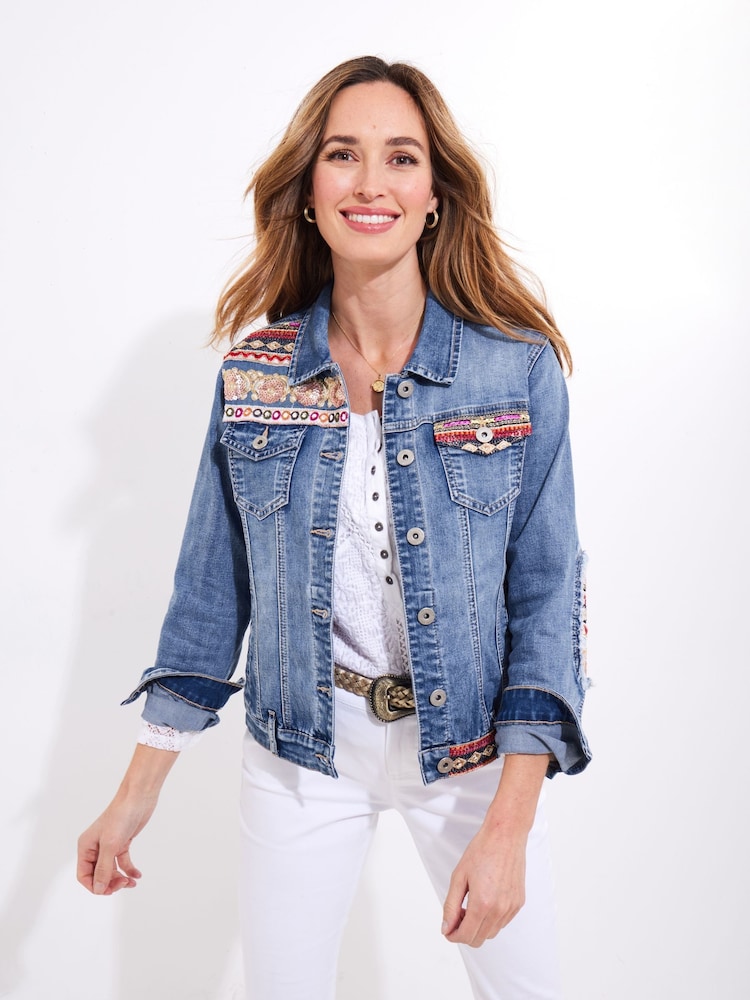 Joe Browns Blue Limited Edition Sequin Stretch Denim Jacket - Image 2 of 5