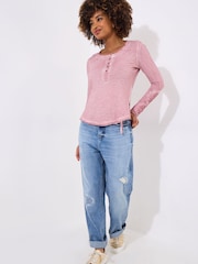 Joe Browns Pink Crochet Patch Henley 100% Cotton Top - Image 1 of 5