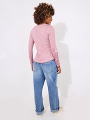 Joe Browns Pink Crochet Patch Henley 100% Cotton Top - Image 4 of 5
