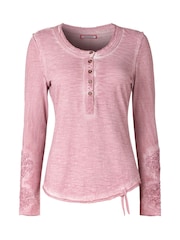 Joe Browns Pink Crochet Patch Henley 100% Cotton Top - Image 5 of 5