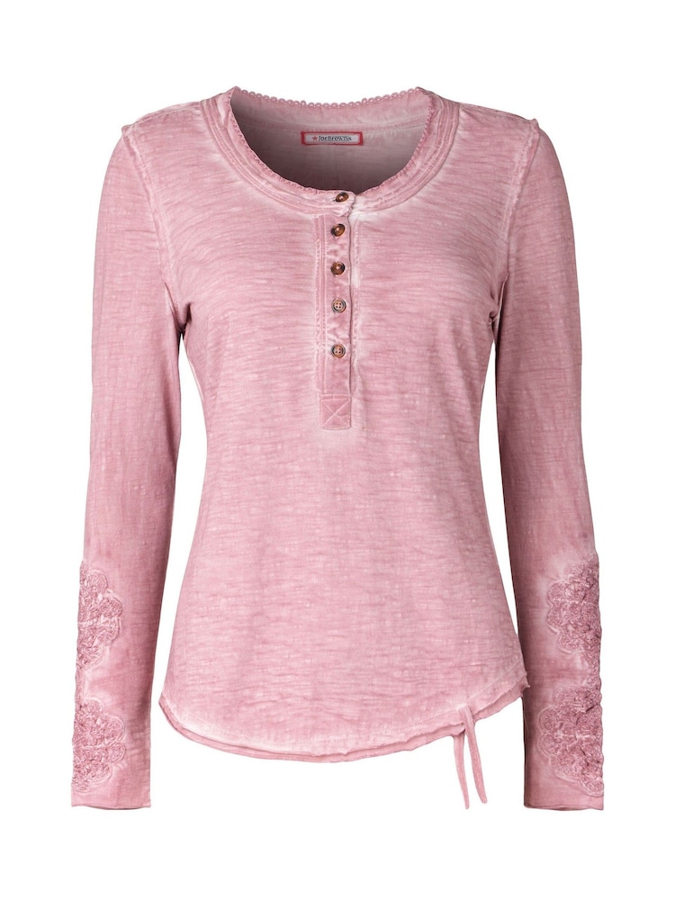 Joe Browns Pink Crochet Patch Henley 100% Cotton Top - Image 5 of 5