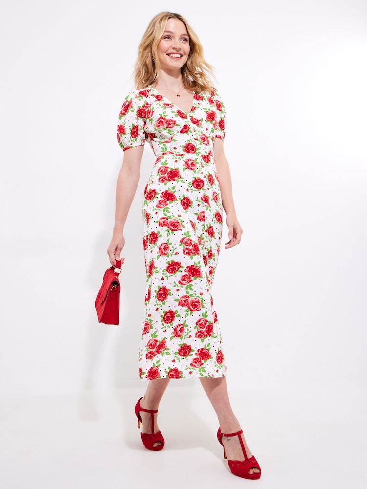 Joe Browns Red Vintage Rose Midi Dress - Image 2 of 7