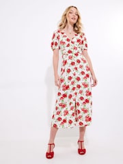 Joe Browns Red Vintage Rose Midi Dress - Image 3 of 7