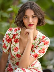 Joe Browns Red Vintage Rose Midi Dress - Image 6 of 7