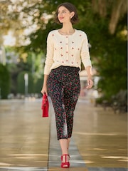 Joe Browns Black Cherry Print Capri Trousers - Image 1 of 6