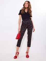 Joe Browns Black Cherry Print Capri Trousers - Image 3 of 6