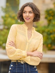 Joe Browns Yellow Vintage Broderie Detail Blouse - Image 1 of 7
