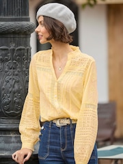 Joe Browns Yellow Vintage Broderie Detail Blouse - Image 2 of 7