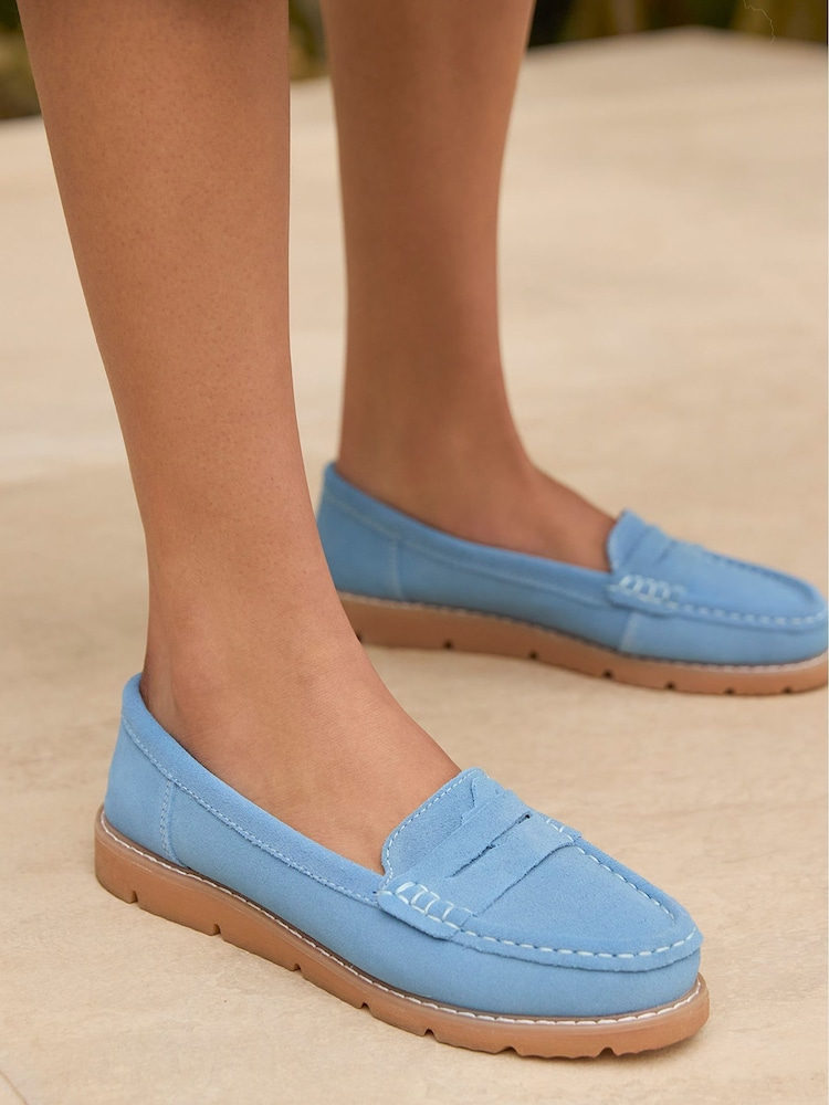 Joe Browns Blue Cleated Sole Suede Leather Loafers - Image 3 of 6