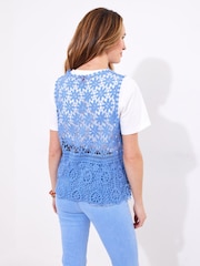 Joe Browns Blue Open Knit Crochet 100% Cotton Waistcoat - Image 4 of 7