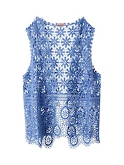 Joe Browns Blue Open Knit Crochet 100% Cotton Waistcoat - Image 7 of 7