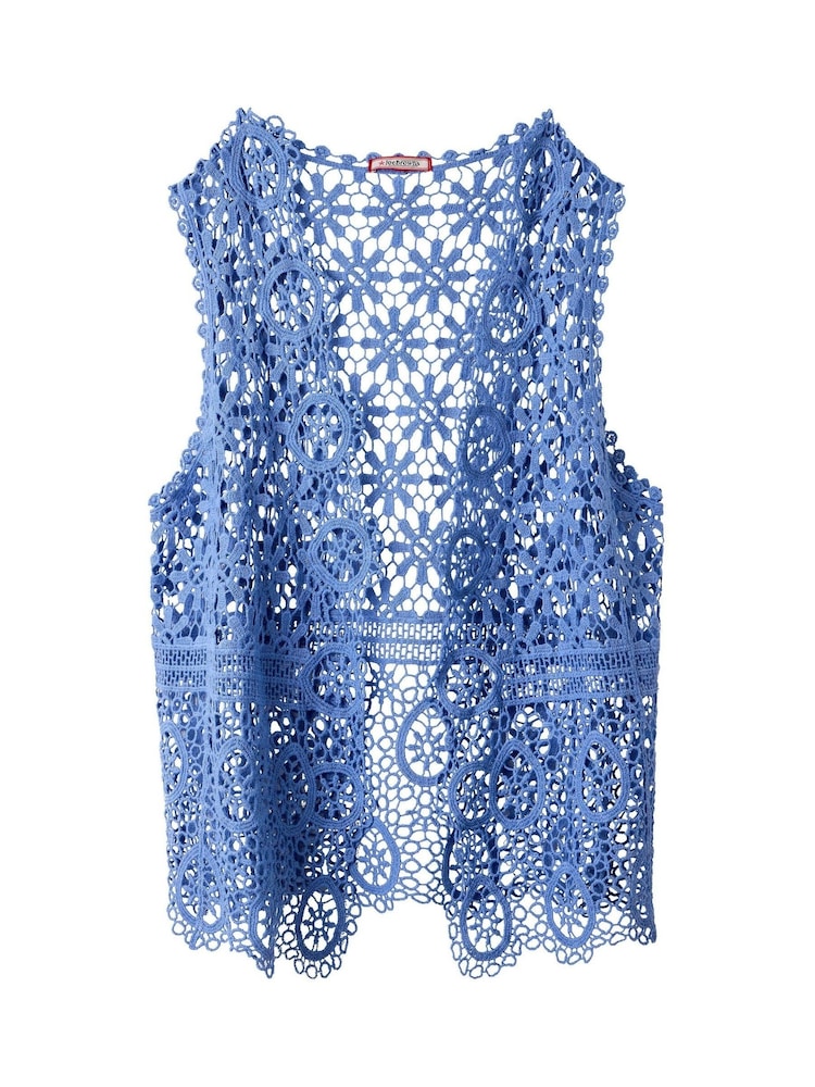 Joe Browns Blue Open Knit Crochet 100% Cotton Waistcoat - Image 7 of 7