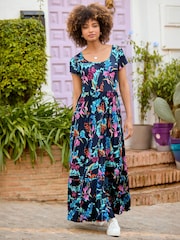 Joe Browns Blue Dark Floral Crinkle Maxi Dress - Image 1 of 7