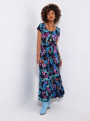 Joe Browns Blue Dark Floral Crinkle Maxi Dress - Image 3 of 7