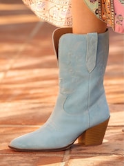 Joe Browns Blue Western Stitch Detail Suede Boots - Image 2 of 6