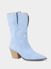 Joe Browns Blue Western Stitch Detail Suede Boots - Image 4 of 6