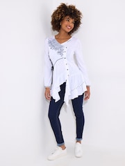 Blanco - Joe Browns Frilly Embroidered V-Neck Tunic - Imagen 1 de 5