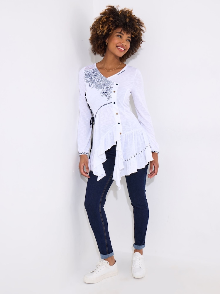 Blanco - Joe Browns Frilly Embroidered V-Neck Tunic - Imagen 1 de 5