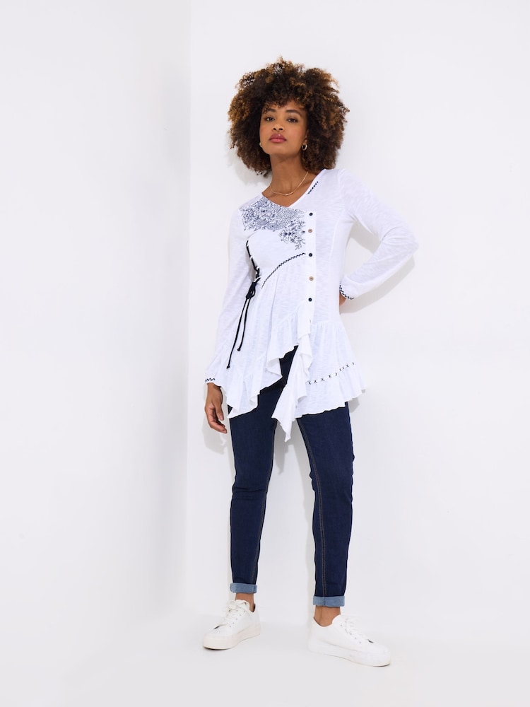 Blanco - Joe Browns Frilly Embroidered V-Neck Tunic - Imagen 2 de 5