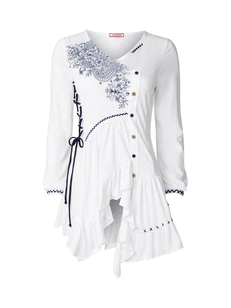 Blanco - Joe Browns Frilly Embroidered V-Neck Tunic - Imagen 5 de 5